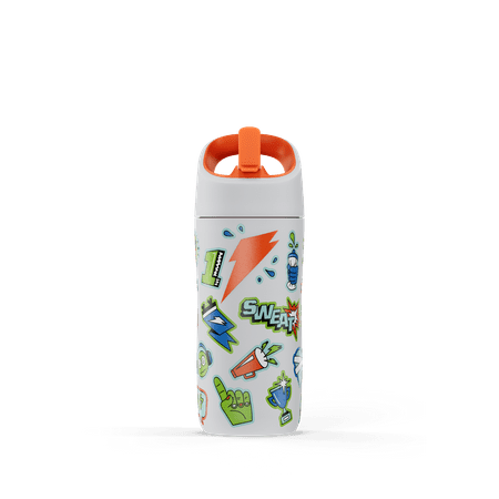 Gatorade Kid's Rookie Stickered White Water Bottle with Straw Cap, (12oz), Stainless steel