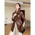 thumbnail image 4 of Abrigo de piel de oveja auténtica vintage para mujer, nueva tendencia, otoño-invierno 2024, chaqueta de cuero genuino ajustada de longitud media de alta gama, 4 of 5
