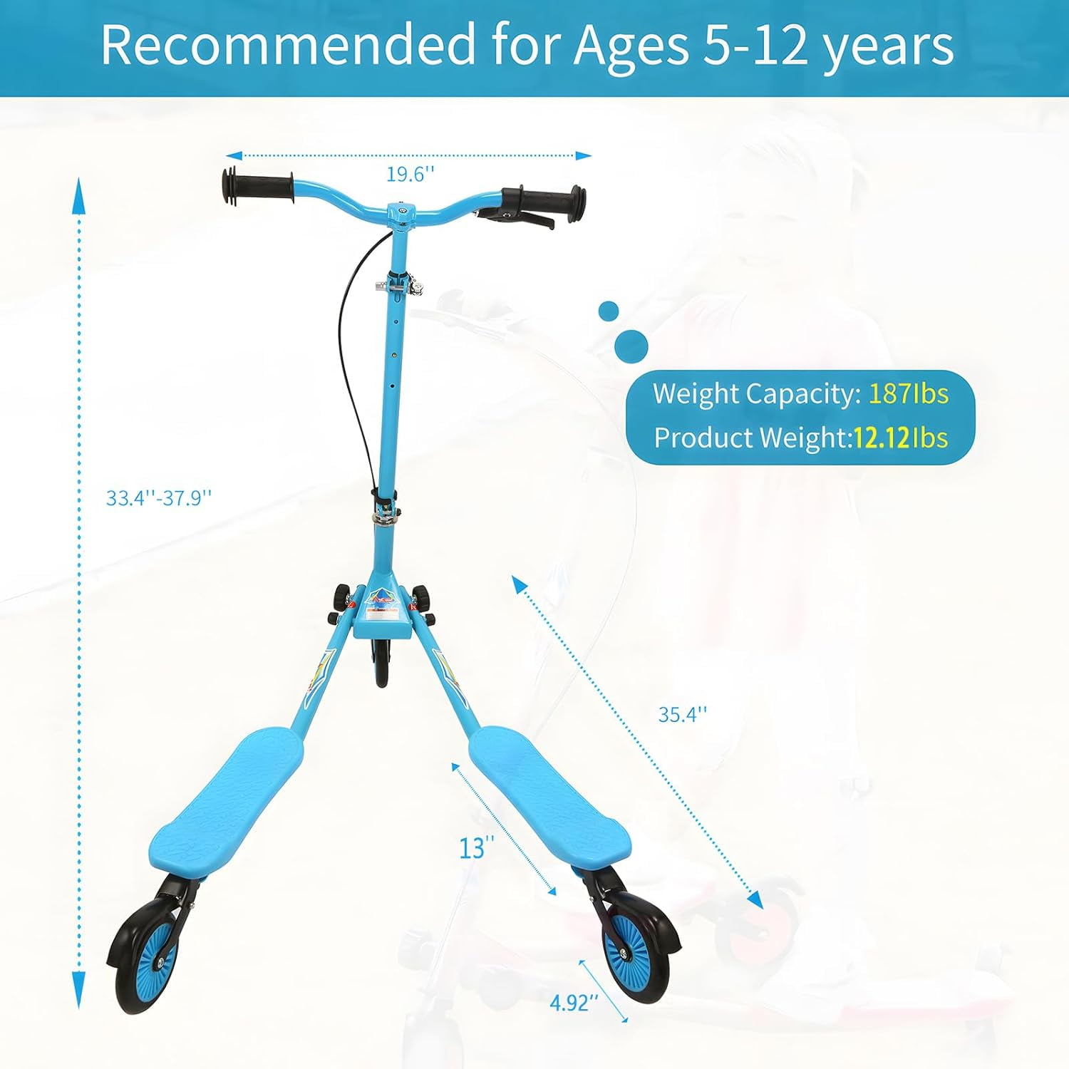 Kids Swing Scooter, 3 Wheels Drifting Scooter/Wiggle Scooters with Adjustable Height & Foldable for Boys/Girl/Ages 5-12 Years