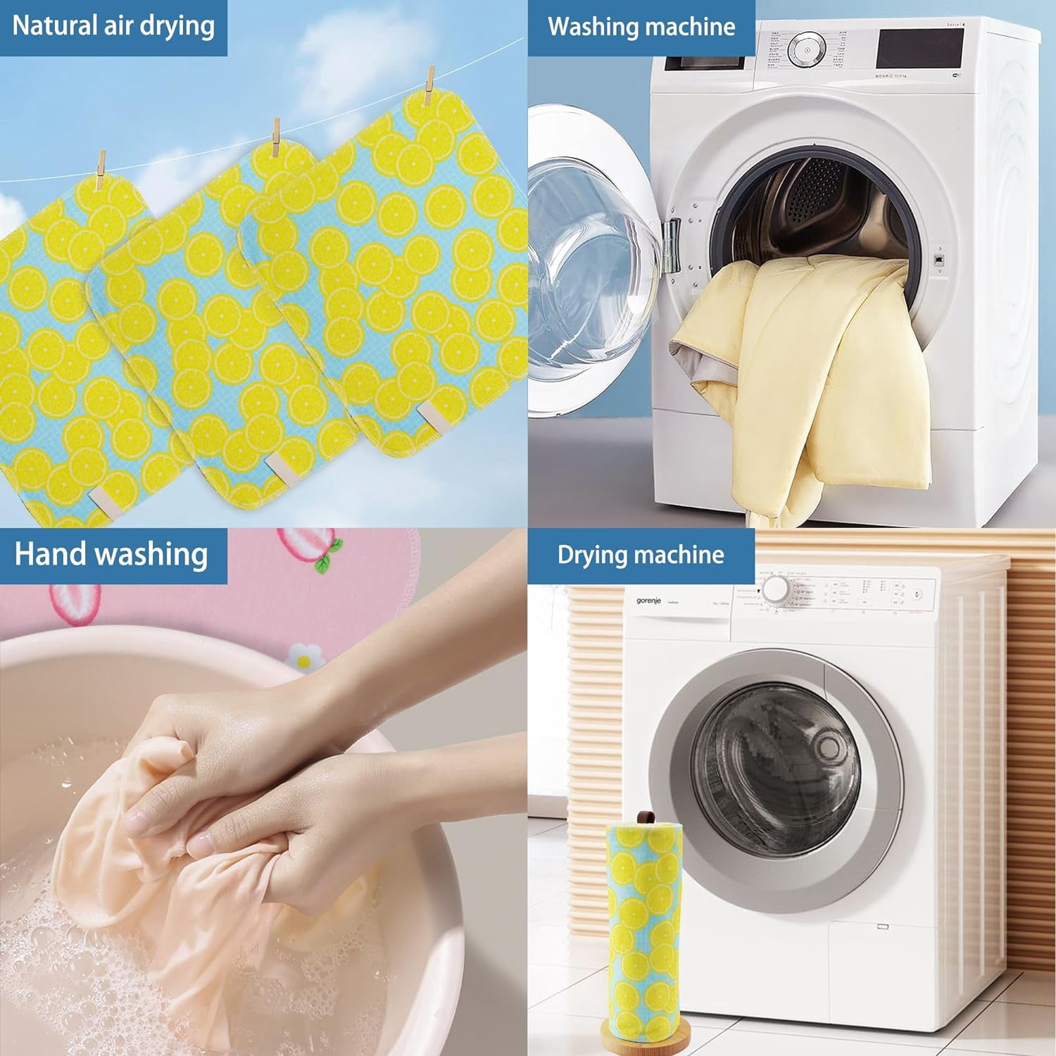 Bsofter 30 Pack Cloth Paper Towels Roll Reusable - Reusable Paper Towels Washable, Paperless Paper Towel for Kitchen Cleaning, Lemon