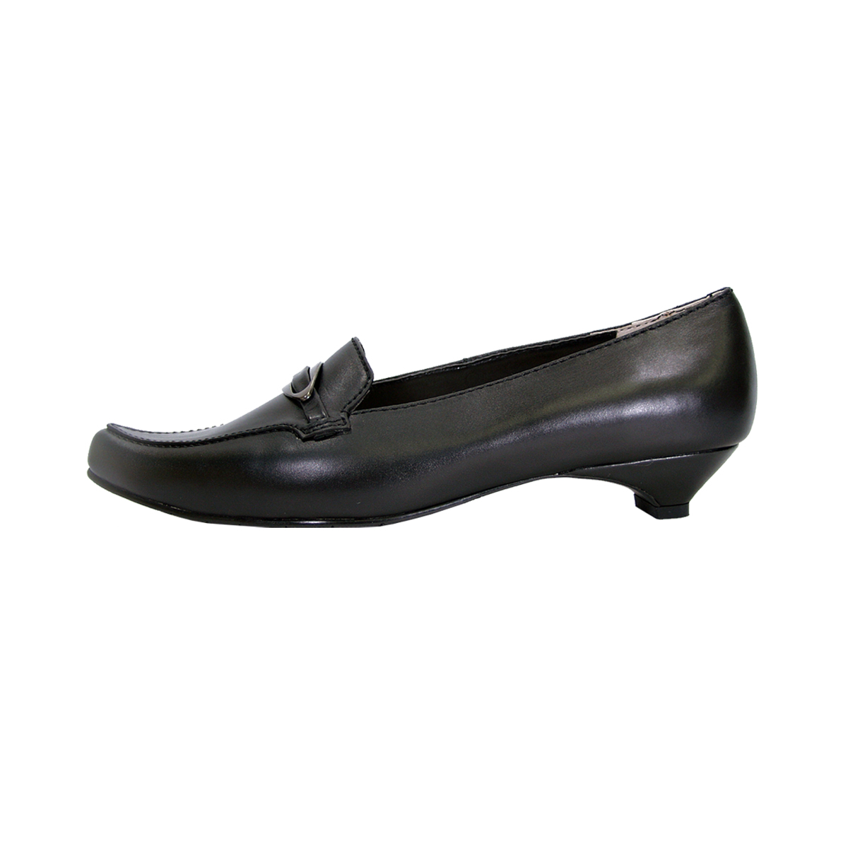 PEERAGE Louise Women Extra Wide Width Smart Casual Leather Loafers with Kitten Heels BLACK 7