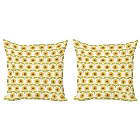 Sunflower Throw Pillow Cushion Cover Pack of 2, Sunflowers Pattern Autumn Season Country Style Retro Illustration Print, Zippered Double-Side Digital Print, 4 Sizes, Yellow White Green, by Ambesonne