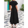 thumbnail image 2 of Vestido de verano KIRUNDO 2025, cuello en V, plisado, holgado, negro, 2 of 9