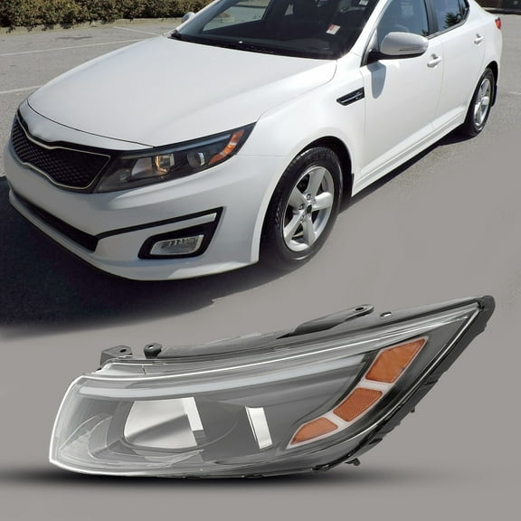 Left Front Headlight Assembly for 2014-2015 Kia Optima, Halogen H7 Low & High Beam, Black Housing, Clear Lens, Direct Replacement, Durable PC Material