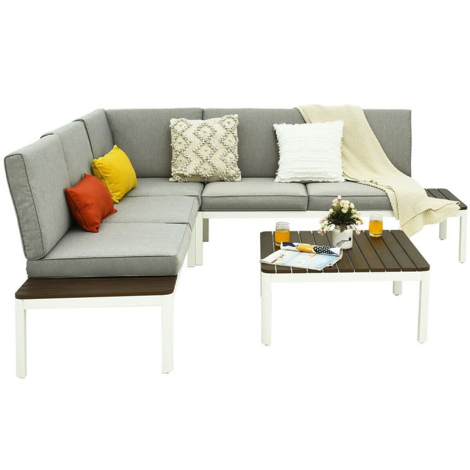 Aimee Lii 4 Pieces Patio Furniture Set, Aluminum Frame Cushioned Sofa, Small Patio Set, Gray Aimee Lii 4 Pieces Patio Furniture Set, Aluminum Frame Cushioned Sofa, Small Patio Set, Gray