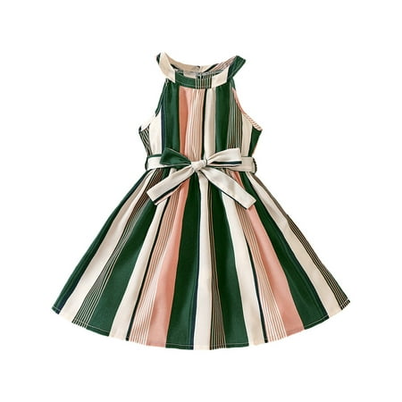 

Little Girls Dress Toddler Sleeveless Patchwork Colour Striped Printed Princess Dress Clothes Kids Baby Sweet Sundress Outwear Leisure Dailywear