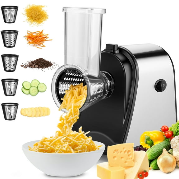 Adnoom Professional Cheese Grater 5 in 1 Vegetable Slicer/Salad Maker/Slicer/Shredder/Spiralizer， for Fruits, Vegetables, Cheese 250W