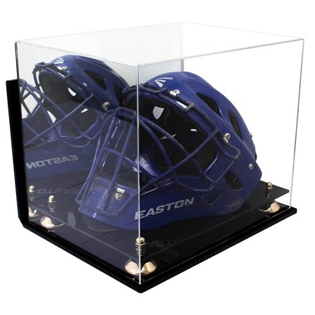 Deluxe Acrylic Catchers Helmet Display Case with Gold Risers Mirror and Wall Mount (A002-GR)