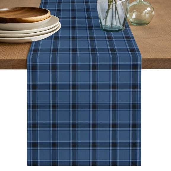 Navy Blue Plaid Table Runner 70 Inches Long,Farmhouse Classic Buffalo Checkered Cotton Linen Table Runners Dresser Scarves,Fabric Tabletop Scarf Furniture Cover for Home Dinner Party 13"x70"