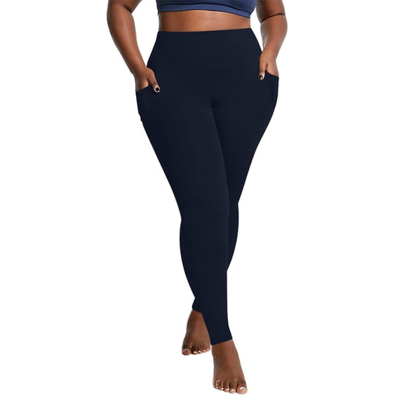 UYISJ Fleece Lined Leggings Women Plus Size Tummy Control Leggings High Waisted Athletic Pants Winter Thermal Leggings Navy XL