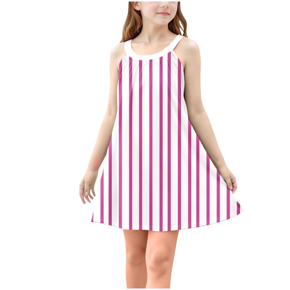 hengsof Girls Fashion Printed Sleeveless Tank Dress, Summer Crew Neck Camisole Dress for Beach Vacation, Suitable for 4 to 15 Years