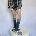 thumbnail image 3 of Kmbangi Women's Rib Knit Leg Warmers Cute Knee High Socks Boot Cuffs Two Tone Stockings with Button Decor, 3 of 3