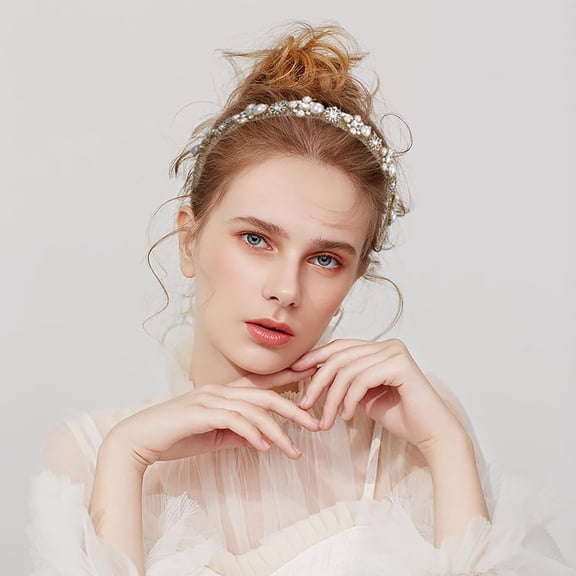 Gold Jeweled Headbands Pearls Rhinestones Baroque Hair Bands Crystal Hair Hoop with Beaded Hair Ties for Women (Fashion)