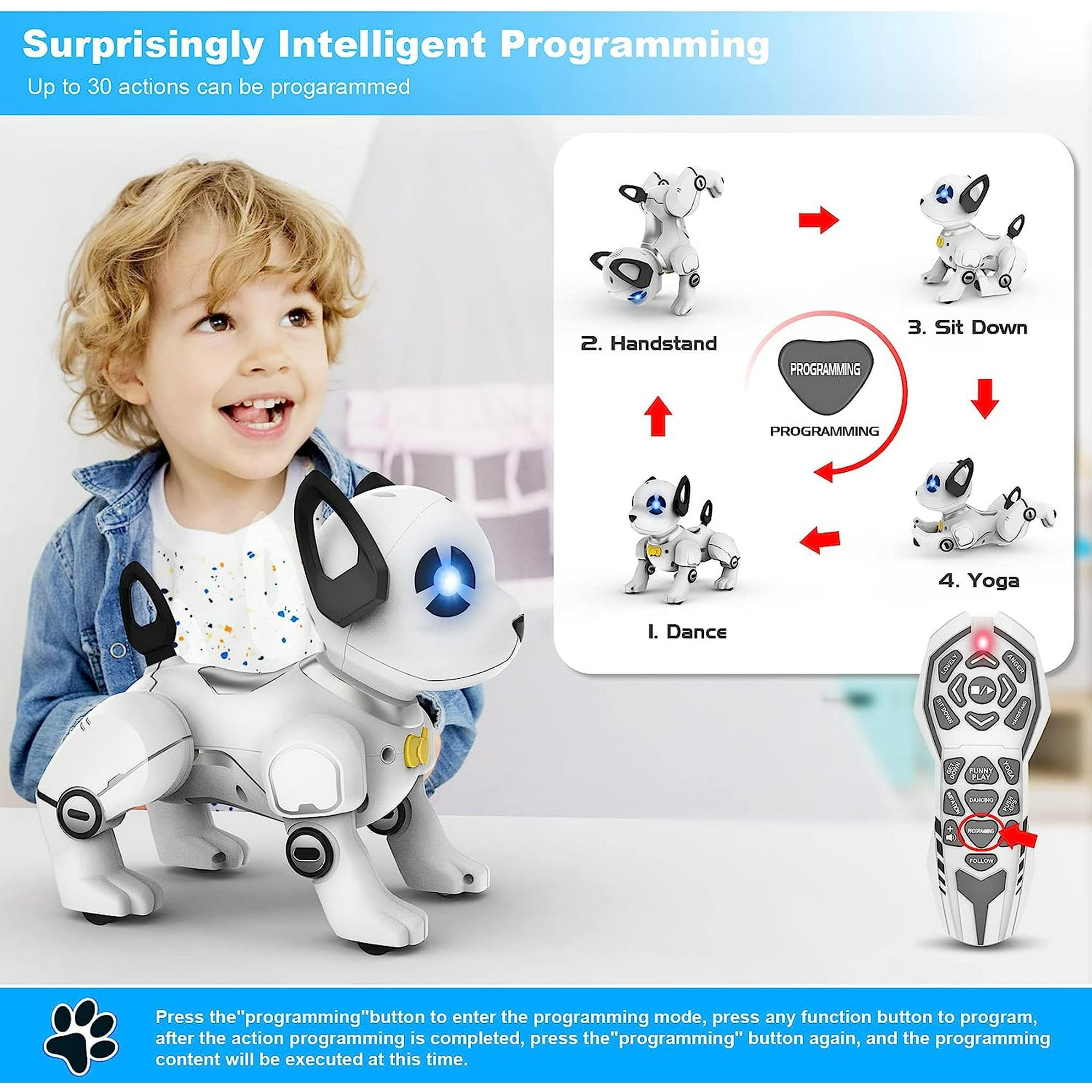 RC Robot Dog Toy, Programmable Smart Interactive Robot Dog Pet, RC Stunt Robot Dog Toy, Dog Imitation Animal Music Dance Handstand Push-Up Follow Function, For Kids Boys & Girls (1PCS)