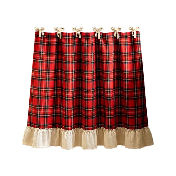 Christmas Oven Skirt Curtain For Door Gingham Xmas Kitchen Decor, Red And White Gingham, Rustic Oven Door Curtain, Cotton Blend Stove Cover Skirt Tie Top, Window Curtain Panels