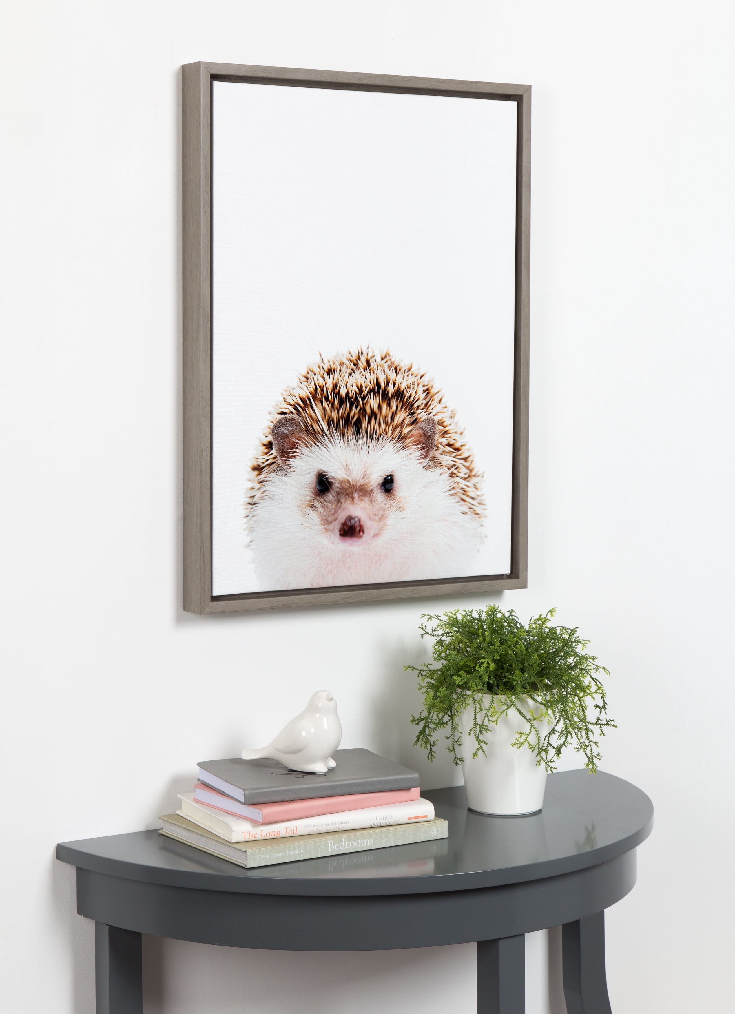 Kate and Laurel Sylvie Hedgehog Animal Print Portrait Framed Canvas Wall Art by Amy Peterson, 18x24 Gray