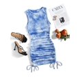 thumbnail image 3 of SheIn Robe Moulante Courte Sans Manches Froncée pour Femme, Cordon de Serrage, Lien Latéral, Col Rond, Robes Courtes, Bleu Teinture sur Nœuds, Moyen, 3 of 4