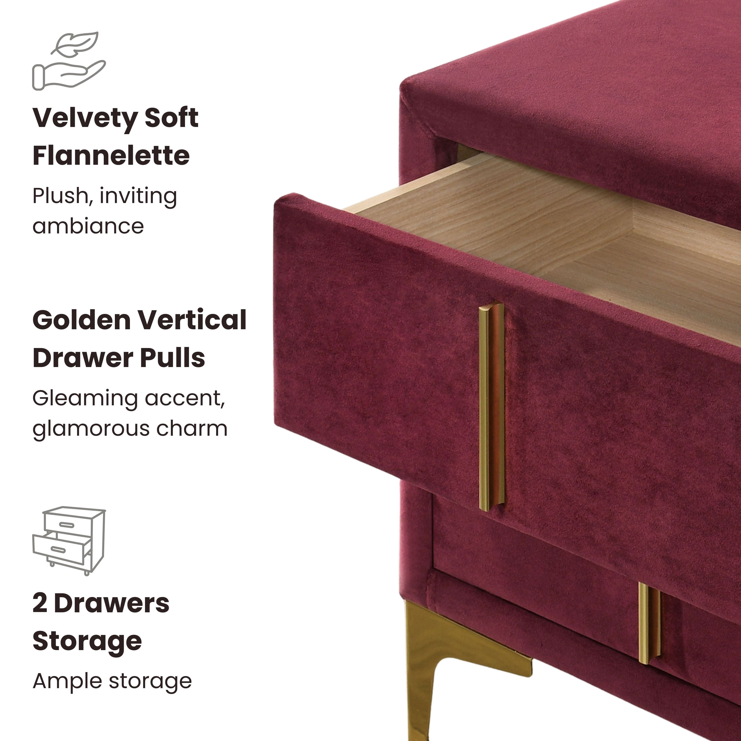 Furniture of America Gatsby Upholstered 2-Drawer Nightstand, Red