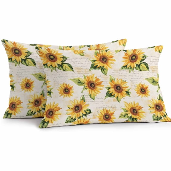 Sunflower Outdoor Pillow Covers Pack of 2 Vintage Flower Leaf Farmhouse Retro Background Waterproof Throw Pillow Covers Decorative Cushion Cases for Patio Garden Tent Balcony Couch 20x12 inch