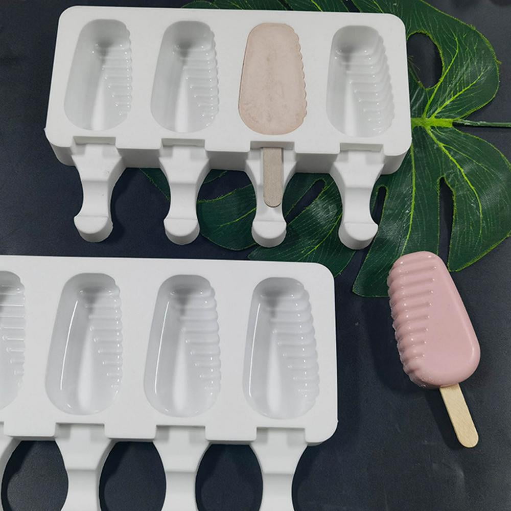 Popsicle Molds Silicone 3 Cavities Ice Cream Mold For DIY With Lid 50 Wood Stick 