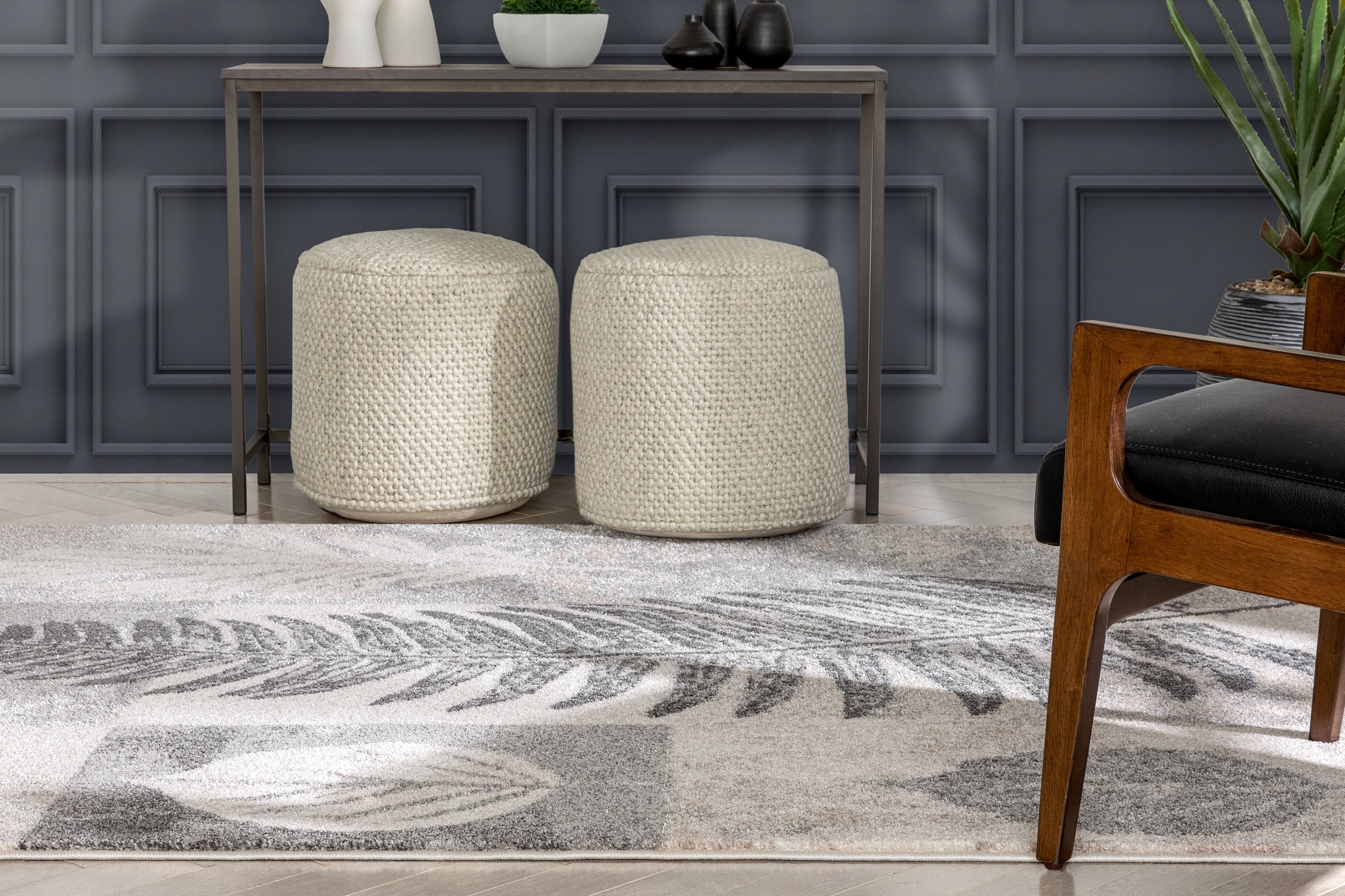 Well Woven Lisbon Odette Botanical Transitional Leaves Pattern Grey Retro 7'10" x 9'10" Area Rug