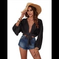 thumbnail image 3 of Traje de Baño para Mujer, Túnica, Bikini con Lazo, Camiseta de Playa Suave de Larga Negro L, 3 of 8