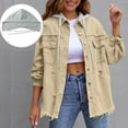 thumbnail image 2 of Women's Denim detachable Hooded Coat Long Sleeve Button Down Cardigan Jacket with Pockets Khaki M, 2 of 9