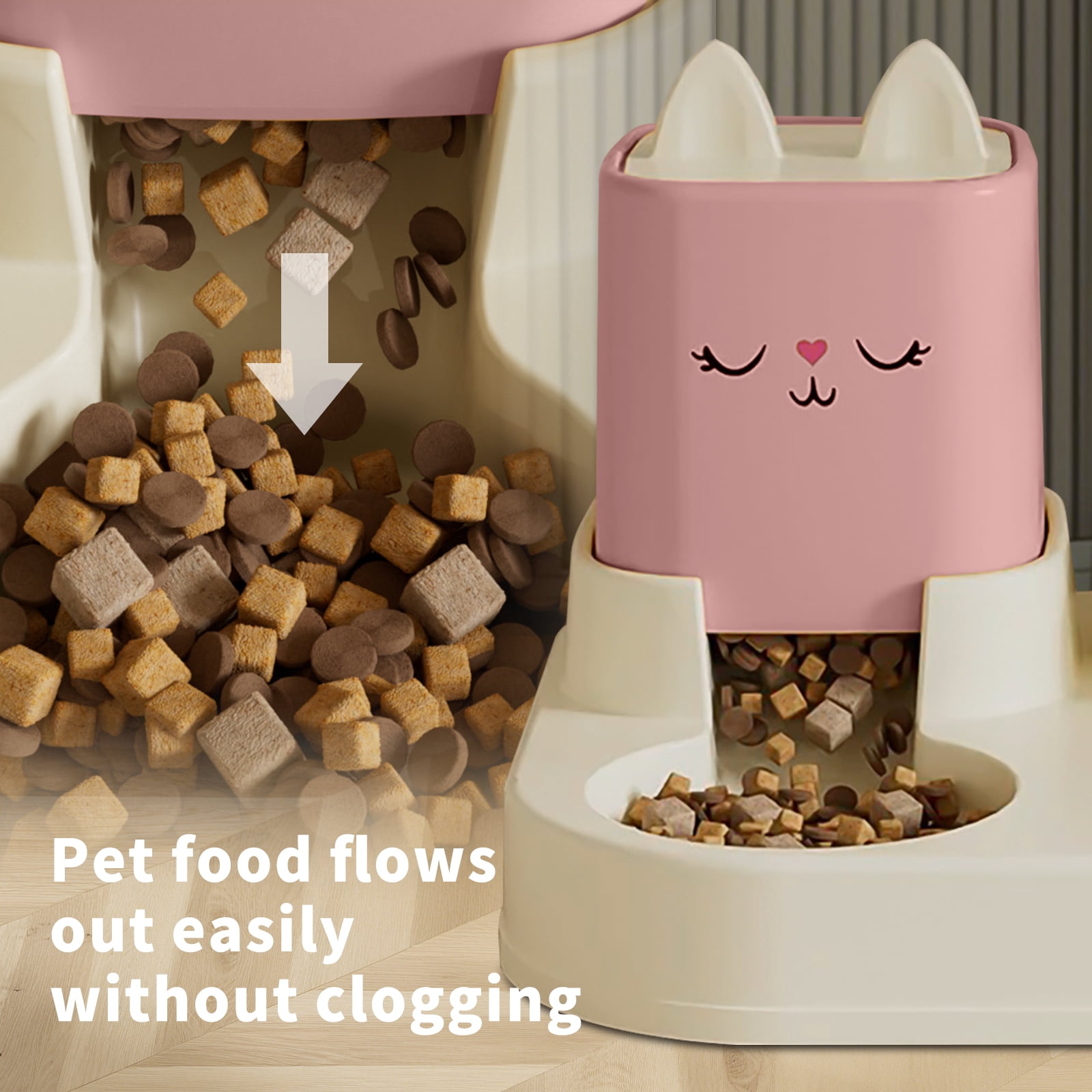 2-in-1 Automatic Cat Dog Feeder and Water Dispenser Set, 2200ML Food Bowl & 1800ML Waterer with Anti-Clog Design, Dry Wet Separation Pet Feeding Station for Small Medium Dogs Cats, Pink