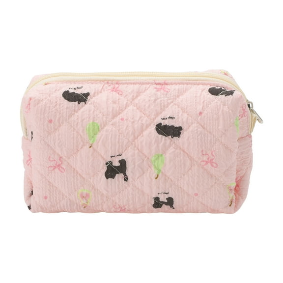 Unique Bargains 1 Pc Black Cat Pear Makeup Bag for Travel Pink Polyester