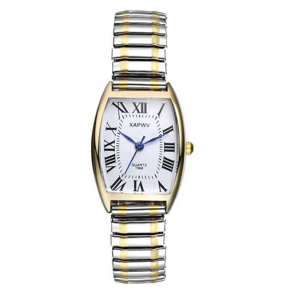 Avaner Women's Big Dial Easy Reader Watch Gold/Silver Tone Elastic Stretch Band Wristwatch
