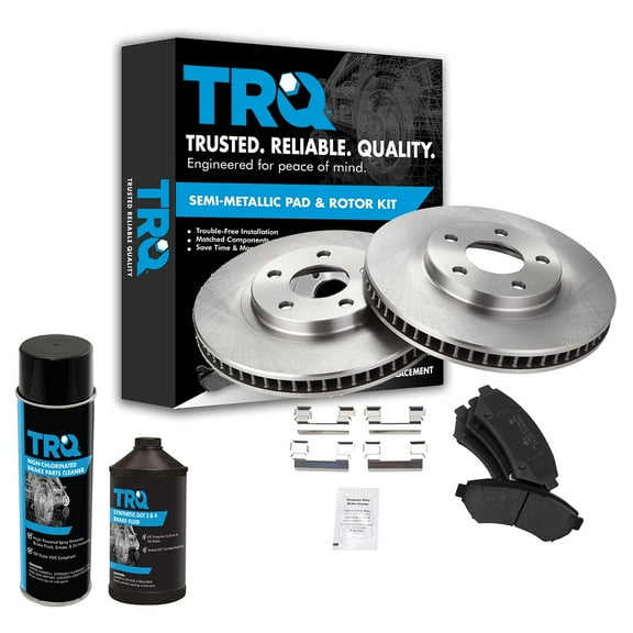 TRQ Front Metallic Brake Pad & Rotor Kit w/Fluids for Buick Chevy Pontiac Olds BKA18104 Fits select: 2000-2005 CHEVROLET IMPALA, 2000-2005 BUICK LESABRE