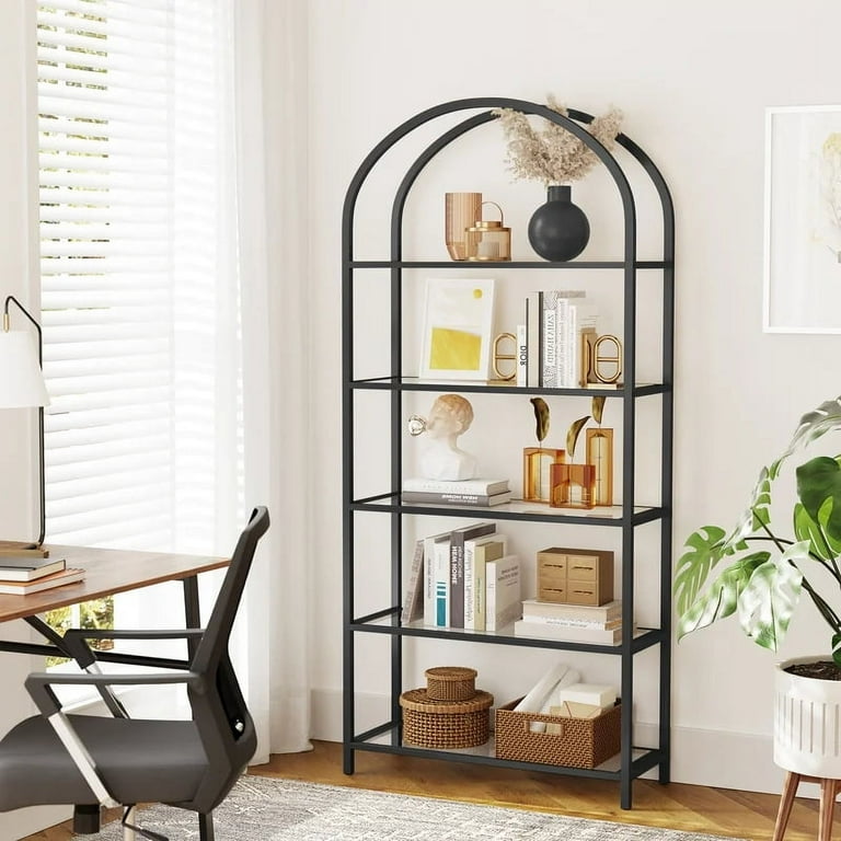 VASAGLE Storage Rack, 5-Tier Shelf, Tempered Glass, Bookcase VASAGLE Storage Rack, 5-Tier Shelf, Tempered Glass, Bookcase