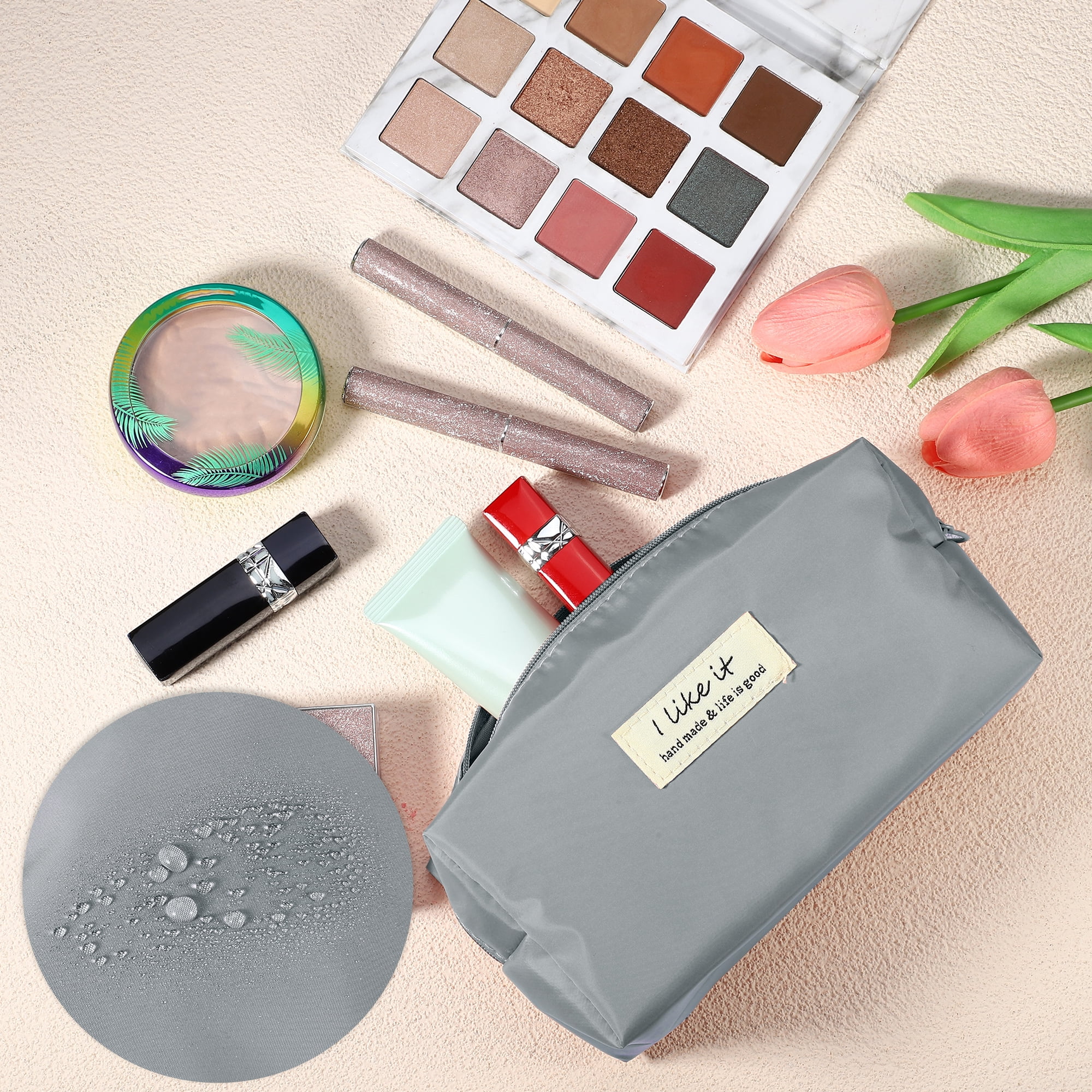 Unique Bargains 1 Pc Women Waterproof Makeup Bag for Business Travel Vacation Wedding Gray