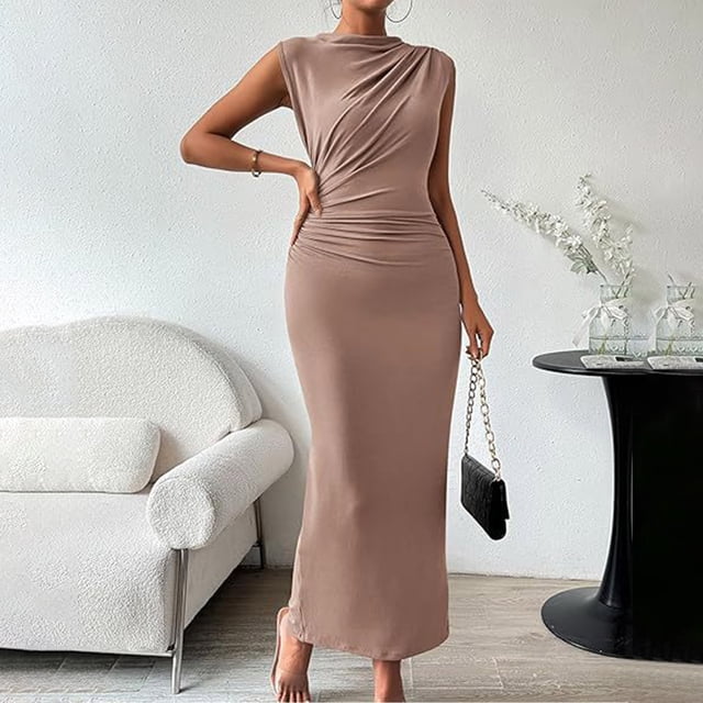 Gspmoly Robes Grande Taille pour Femmes aux Formes, Mode Femme Été Floral Col Rond Sans Manches Plis Fente au Dos Taille Robes Robes de Mariage pour Femmes jusqu'à 70 % de Rabais