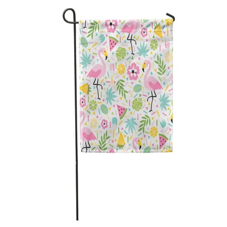 SIDONKU Colorful Pattern Flamingo Pineapple Lemons and Green Palm Leaves Funny Garden Flag Decorative Flag House Banner 12x18 inch