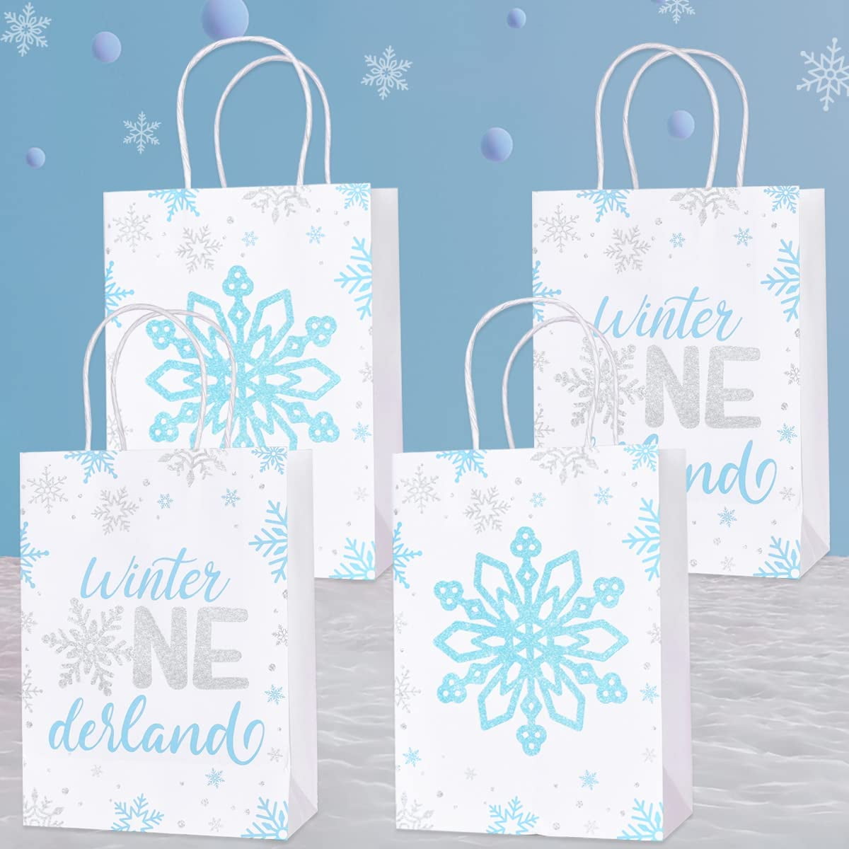 Winter Onederland Favor Bags Snowflake First Birthday Party Favors Winter  1st, 2nd, 3rd Birthday Candy Bags // Stand up Zip Pouch Bags 