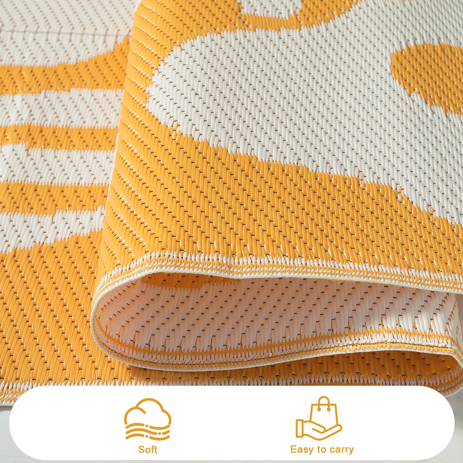 Lahome 6'x9' Outdoor Camping Rug - Waterproof Reversible Straw Mat,Abstract Floral Pattern for Camper, Garden & Beach (Orange)