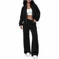 thumbnail image 2 of Mifsaly Womens Sweatsuits 2 Piece Outfit Zip Up Cropped Bomber Jacket and Wide Leg Sweatpants Fall Winter Y2K Street Workout Lounge Matching Outfits, 2 of 7