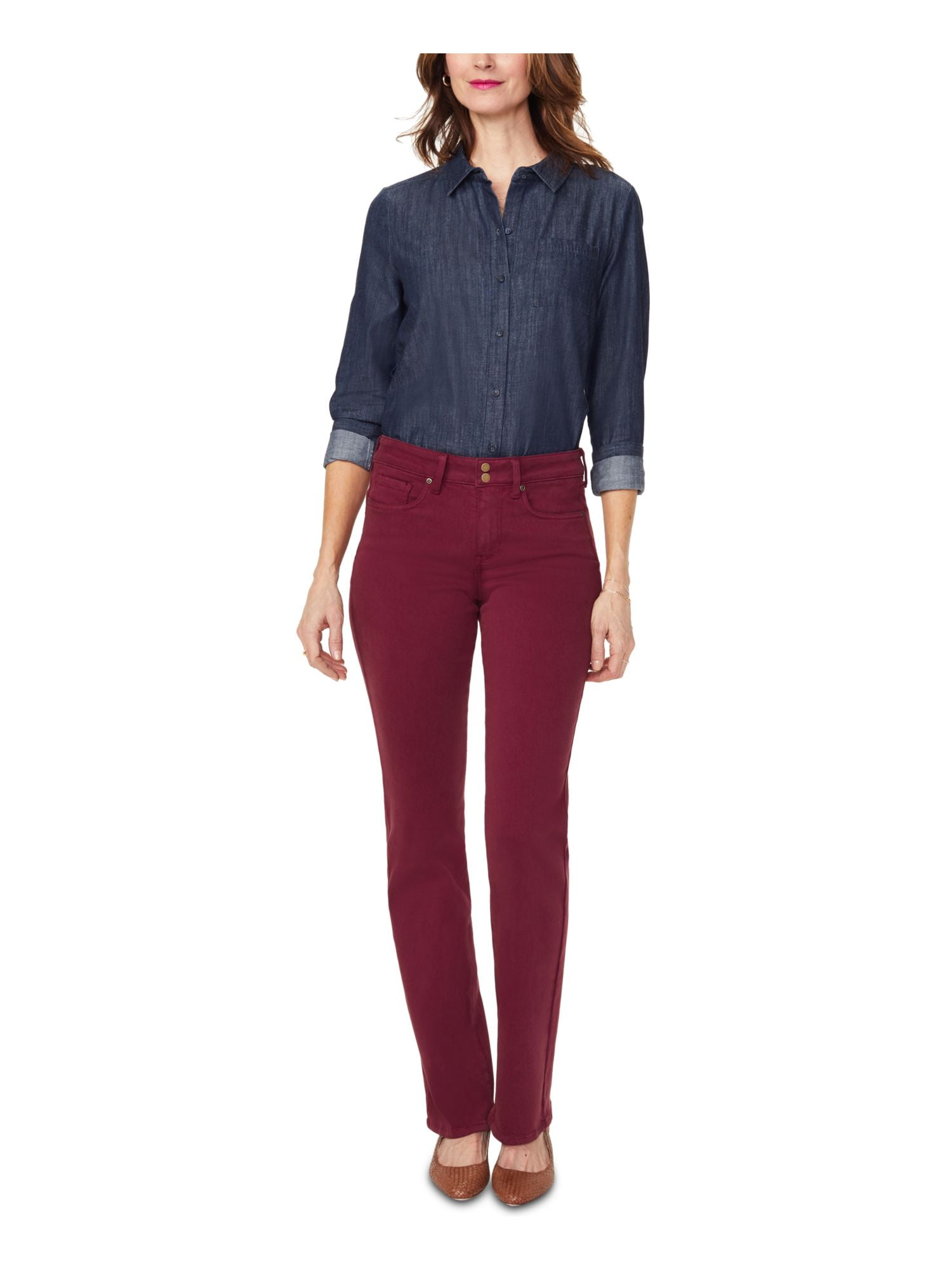 NYDJ Womens Maroon Straight leg Jeans 