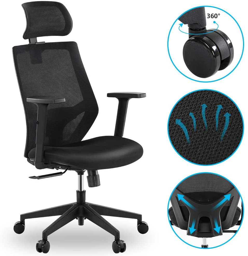 Backrest and Headrest,black Adjustable Armrest Tribesigns W0046 Ergonomic Office Chair desk Chair with back Support Thick Seat Cushion High Back Desk Chair 