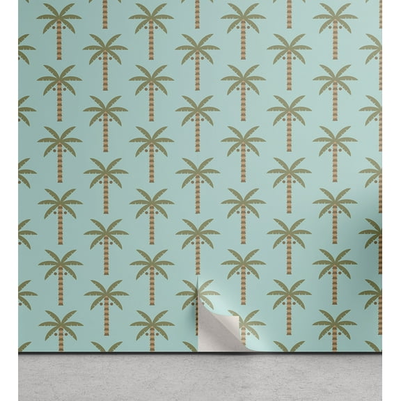 Ambesonne Tropical Peel & Stick Wallpaper for Home, Exotic Coconut Palm Trees, 13"x72", Blue Slate Brown