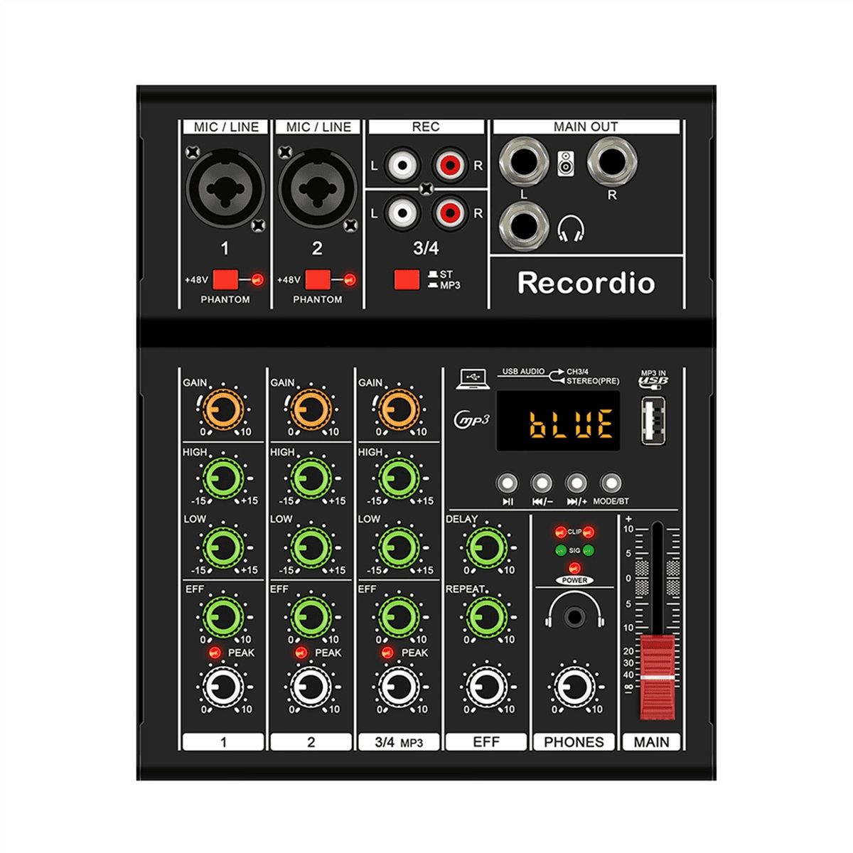 -A4 Professional Portable Digital Dj Console with USB Mixer Border Live Singing 4 Channel Audio Mixer Black