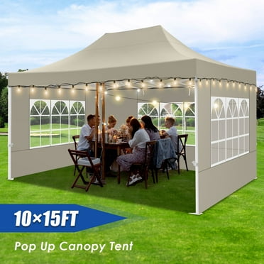 Hoteel 10x15 Heavy Duty Canopy Tent with 4 Sidewalls,Pop up Canopy for Parties Wedding,Commercial Easy up Gazebo with Roller Bag,UV 50  &,Khaki