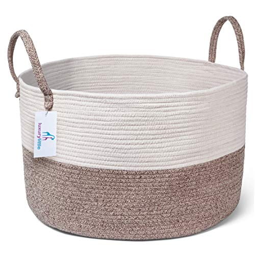 Grey Stripes CLOCOR Large Storage Bin-Cotton Storage Basket-Round Gift Basket with Handles for Toys,Laundry,Baby Nursery 