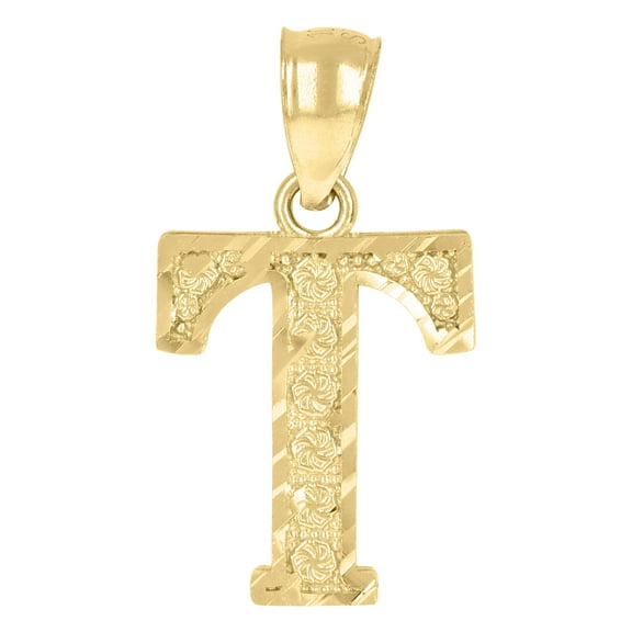 10k Yellow Gold Unisex Initial T Alphabet Charm Pendant