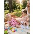 thumbnail image 4 of BemeyourBBs Newborn Baby Girl Strawberry Outfit Summer Clothes Flying Sleeve Babydoll Shirt Tops Ruffle Shorts and Headband 3 Piece Clothing Set, 4 of 9