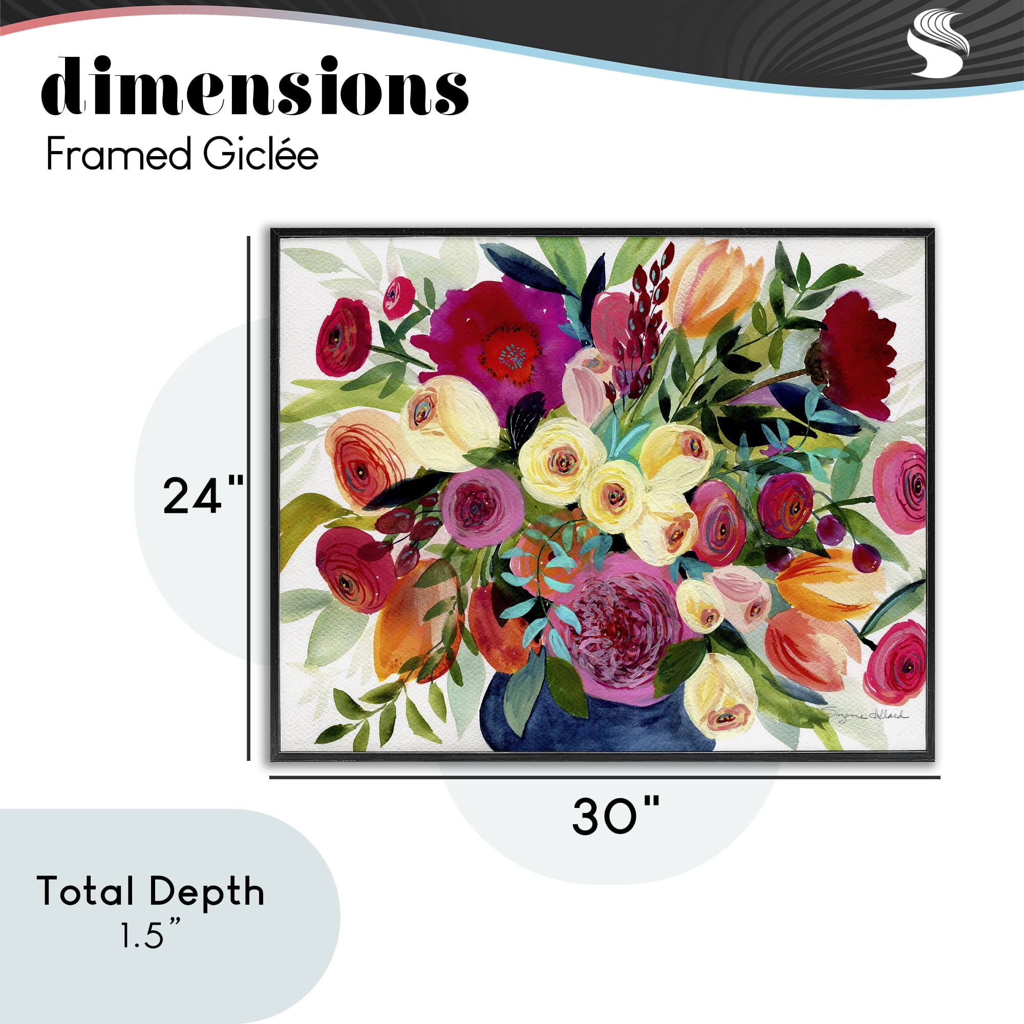 Stupell Industries Morning Joy Bouquet Black Framed Giclee Art, design by Suzanne Allard