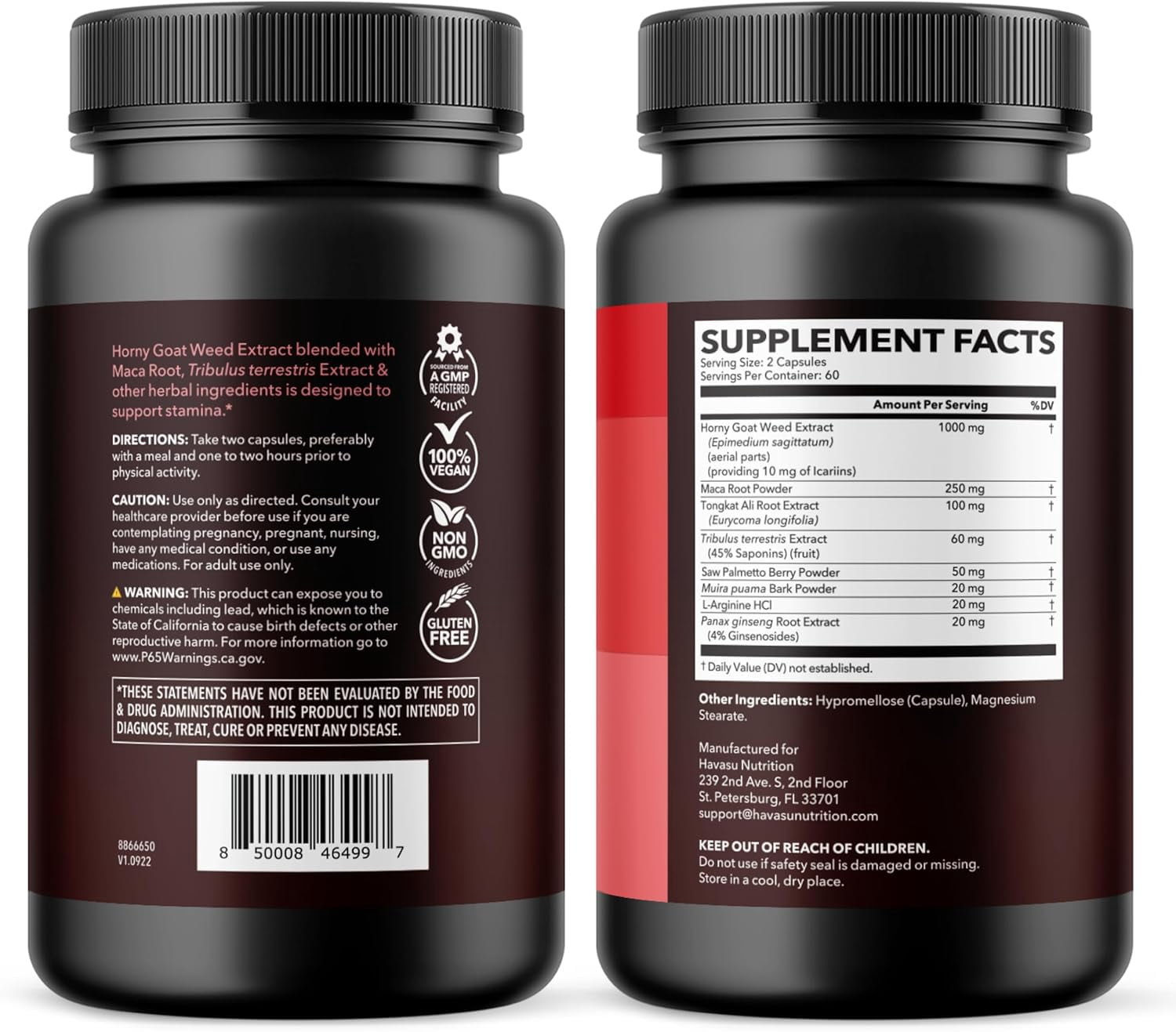 Havasu Nutrition Horny Goat Weed Supplement with Tongkat Ali for Men and Women, 120 Capsules