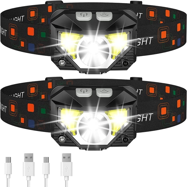 LHKNL Linterna frontal, 1200 lúmenes, ultraligera, brillante, LED, recargable, con luz roja blanca, paquete de 2, lámpara frontal con sensor de movimiento impermeable, 8 modos para acampar al aire lib