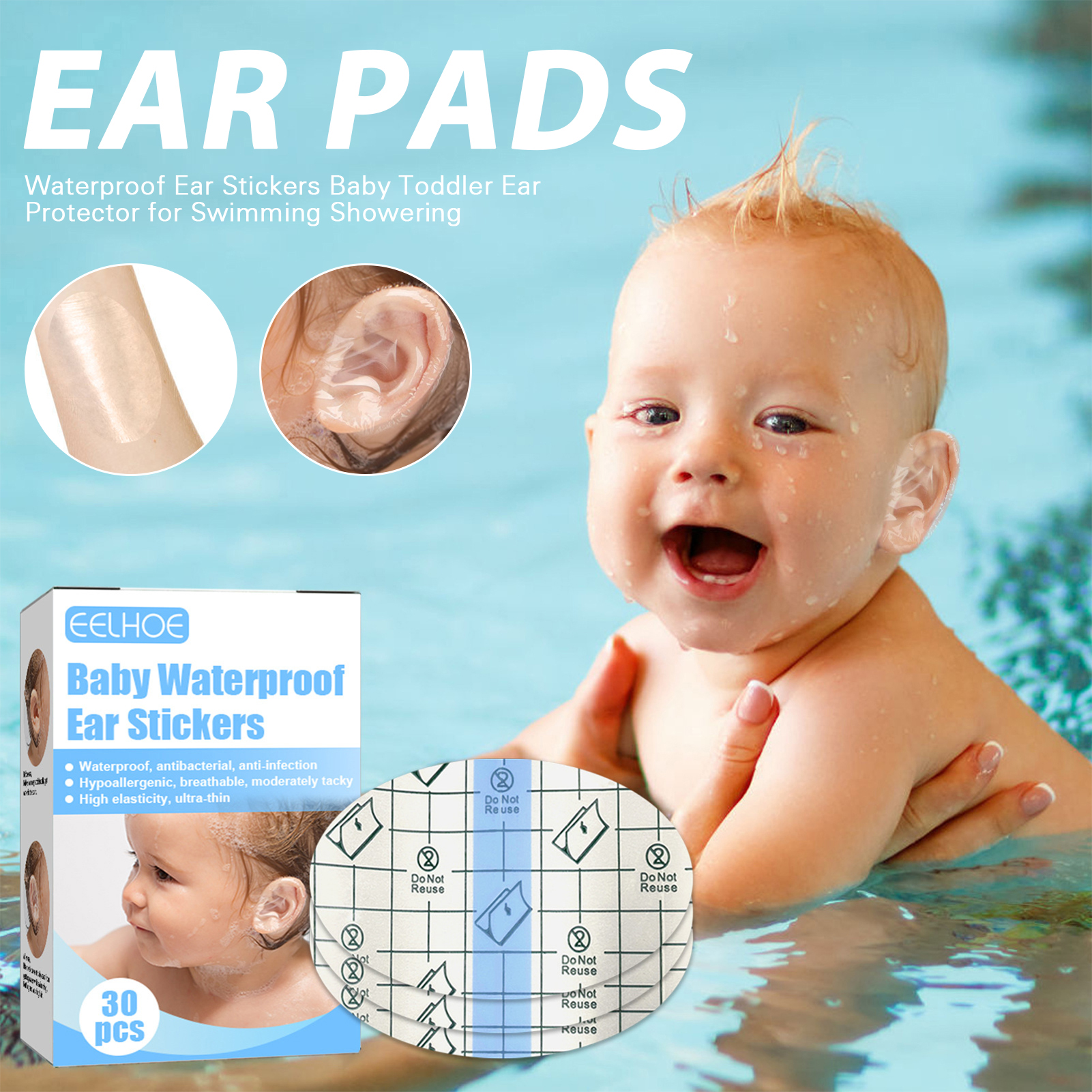 120 Autocollants Oreilles Étanchés Bébé - Protection Oreille Piscine Douche Enfant Transparents